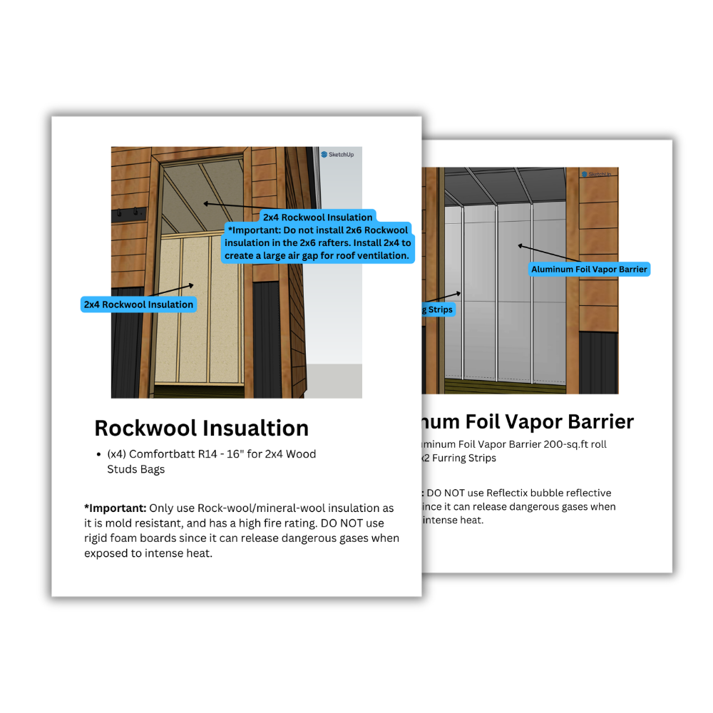DIY Sauna Plans & Material List Bundle - 6-Person Outdoor Insulated Sauna