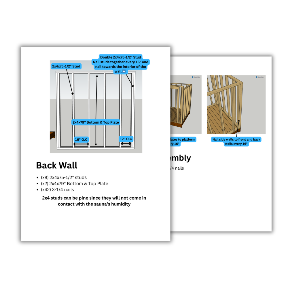 DIY Sauna Plans & Material List Bundle - 6-Person Outdoor Insulated Sauna